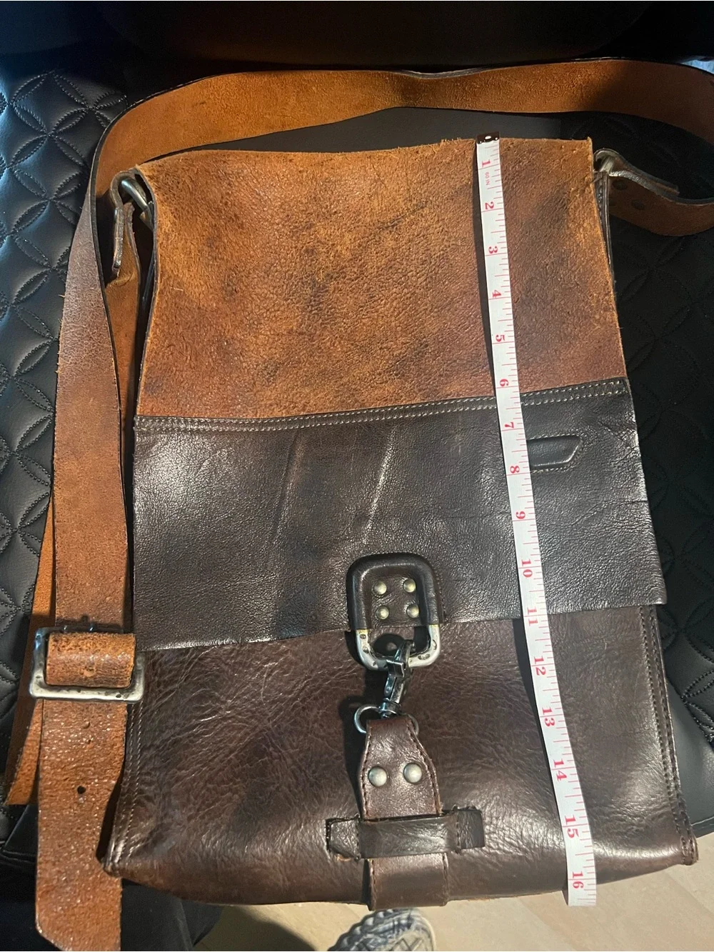 Men’s Diesel Two-Tone Brown Leather Messenger Bag